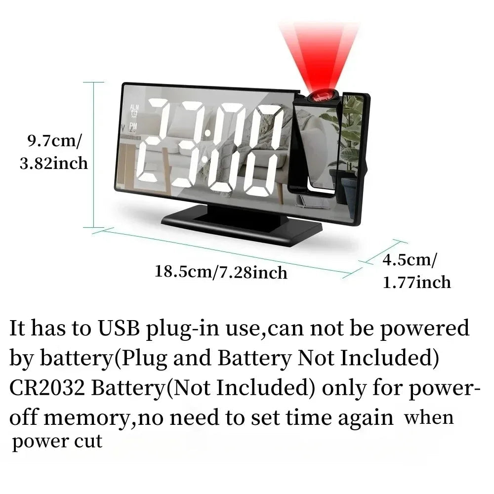 Mirror Projection Alarm Clock - Rose Gold