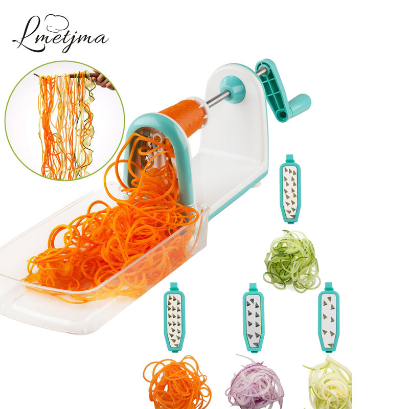 Spiral Vegetable Slicer with 5 Stainless Steel Blades Kitchen Vegetable Spiral Slicer with Food Container LK0823B