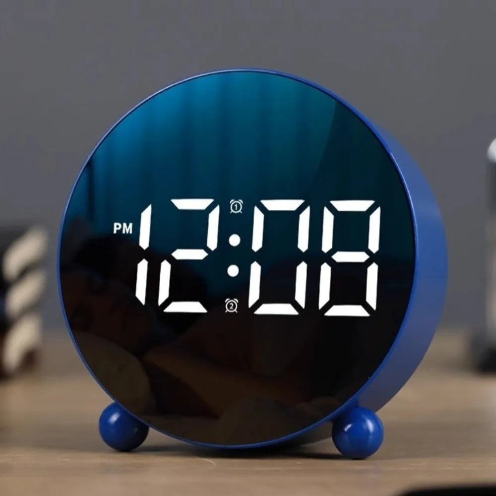 Round Mirror Digital Alarm Clock