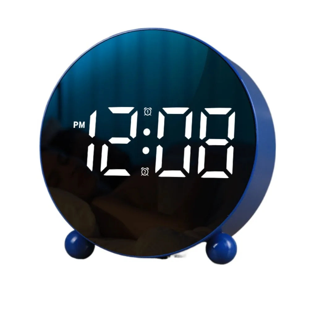 Round Mirror Digital Alarm Clock