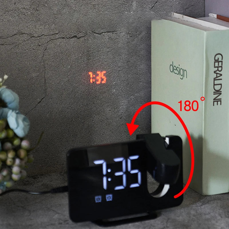 Compact USB Projection Alarm Clock - Black