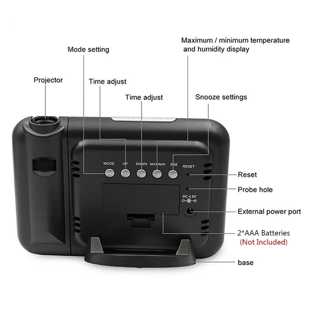 FM Radio Projection Clock - Black