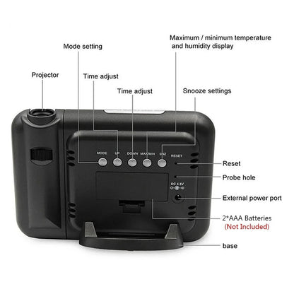 FM Radio Projection Clock - Black