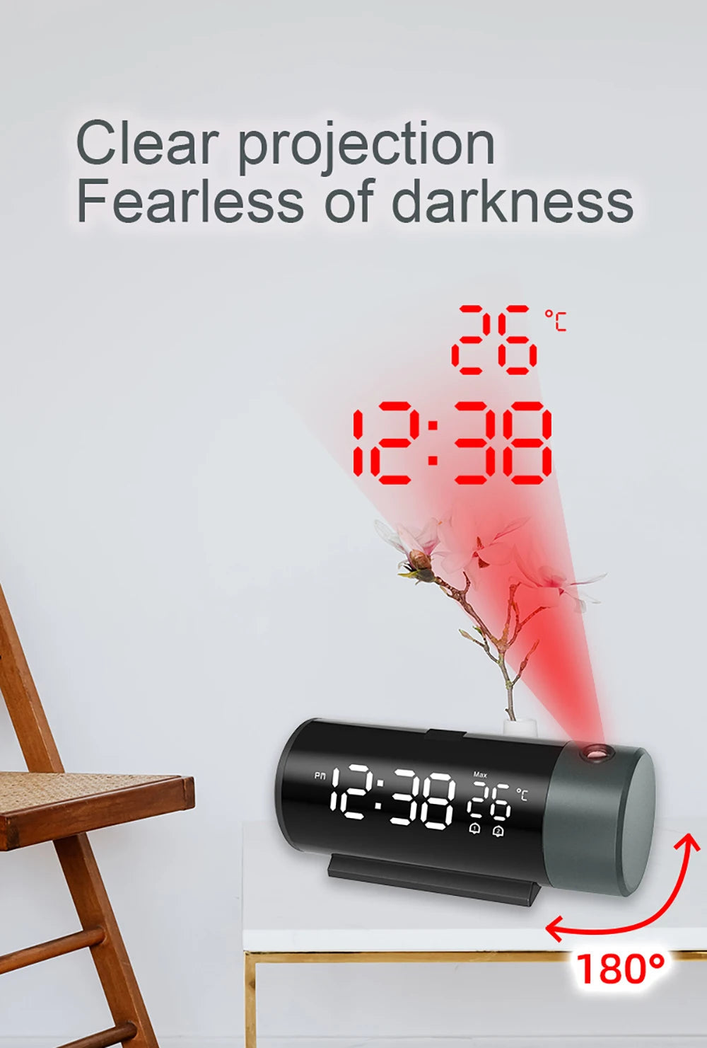 Curved Digital Projection Clock - Classic Black