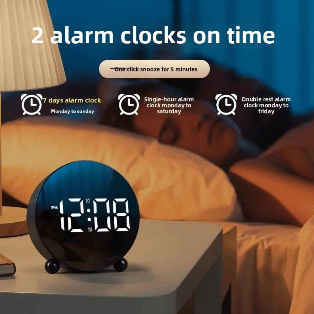 Round Mirror Digital Alarm Clock