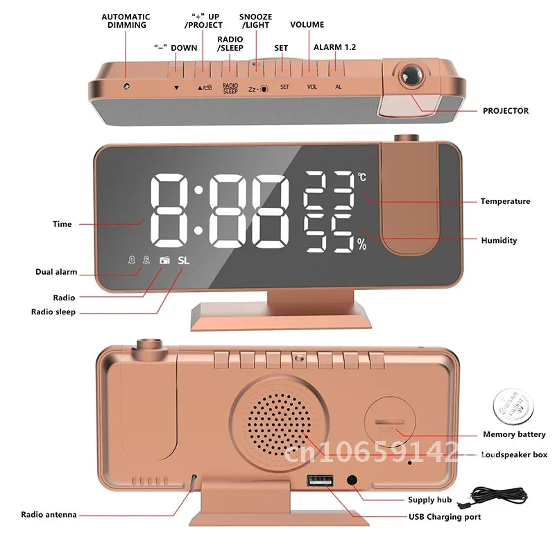 FM Radio Mirror Projection Clock