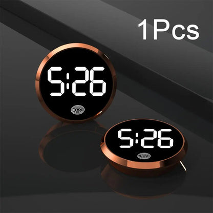 Round Touch LED Clock - Gold Accent