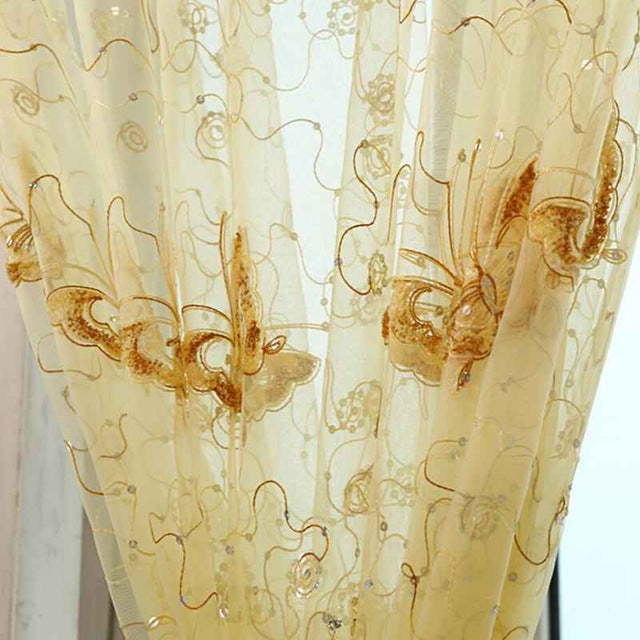 French Romantic Shining Butterfly Embroidered Voile Curtains Panel Window Home Textile Bedroom Curtains Tulle Cortinas T&344 #20