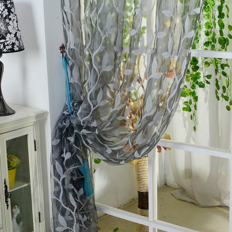Curtain Leaf Tulle Voile Door Window Curtain Drape Panel Sheer Scarf Valance Curtains For Living Room 4 Color