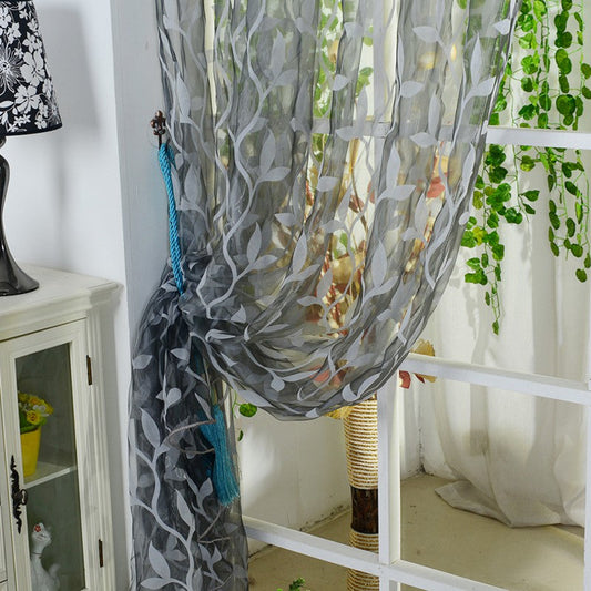 Curtain Leaf Tulle Voile Door Window Curtain Drape Panel Sheer Scarf Valance Curtains For Living Room 4 Color