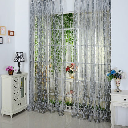Curtain Leaf Tulle Voile Door Window Curtain Drape Panel Sheer Scarf Valance Curtains For Living Room 4 Color