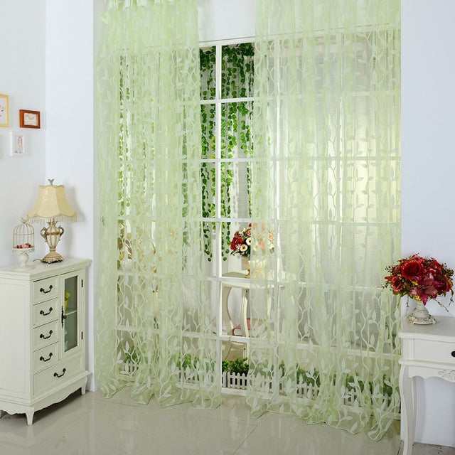Curtain Leaf Tulle Voile Door Window Curtain Drape Panel Sheer Scarf Valance Curtains For Living Room 4 Color