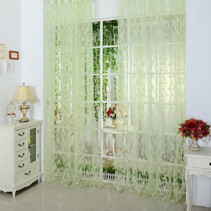Curtain Leaf Tulle Voile Door Window Curtain Drape Panel Sheer Scarf Valance Curtains For Living Room 4 Color