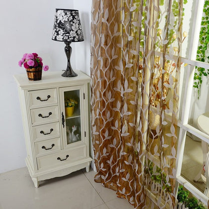 Curtain Leaf Tulle Voile Door Window Curtain Drape Panel Sheer Scarf Valance Curtains For Living Room 4 Color