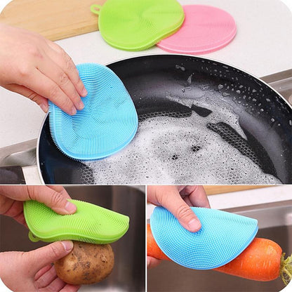 Fruit Vegetable Food Grade Silicone Dishwashing Sponge Brush Antibacterial Kitchen Cleaning Pad Clean Vegetable/Pan Brush Tool