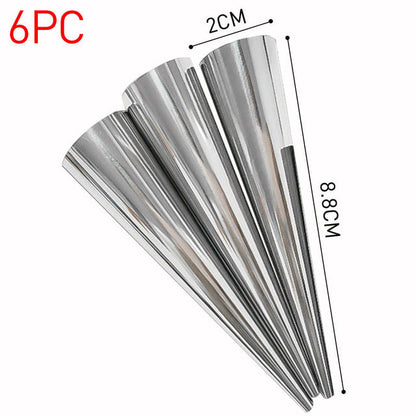 6Pcs/set Stainless Steel Spiral Croissants Molds Conical Tube Cone Roll Moulds Cream Horn Baking Pastry Tool