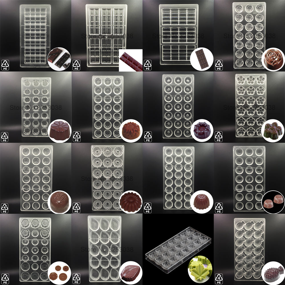 3D Plastic Polycarbonate Chocolate Moulds Shaped for Candy Soap Lollipops Making Baking Pastry Tools Form Bakeware Set Tray Mold