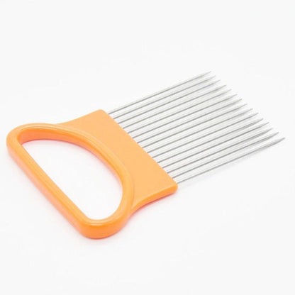 Kitchen Gadgets Handy Stainless Steel Onion Cutter Holder Potato Tomato Slicer Vegetable Fruit Cutter Safety Cooking Tools