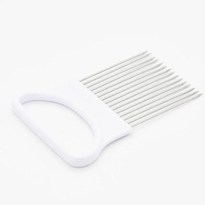 Kitchen Gadgets Handy Stainless Steel Onion Cutter Holder Potato Tomato Slicer Vegetable Fruit Cutter Safety Cooking Tools